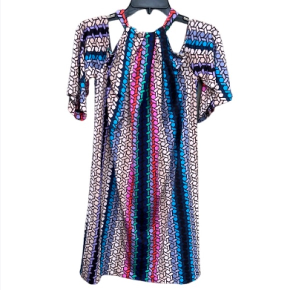 Trina Turk Womens Cold-Shoulder Shift Multicolored Spirit Dress